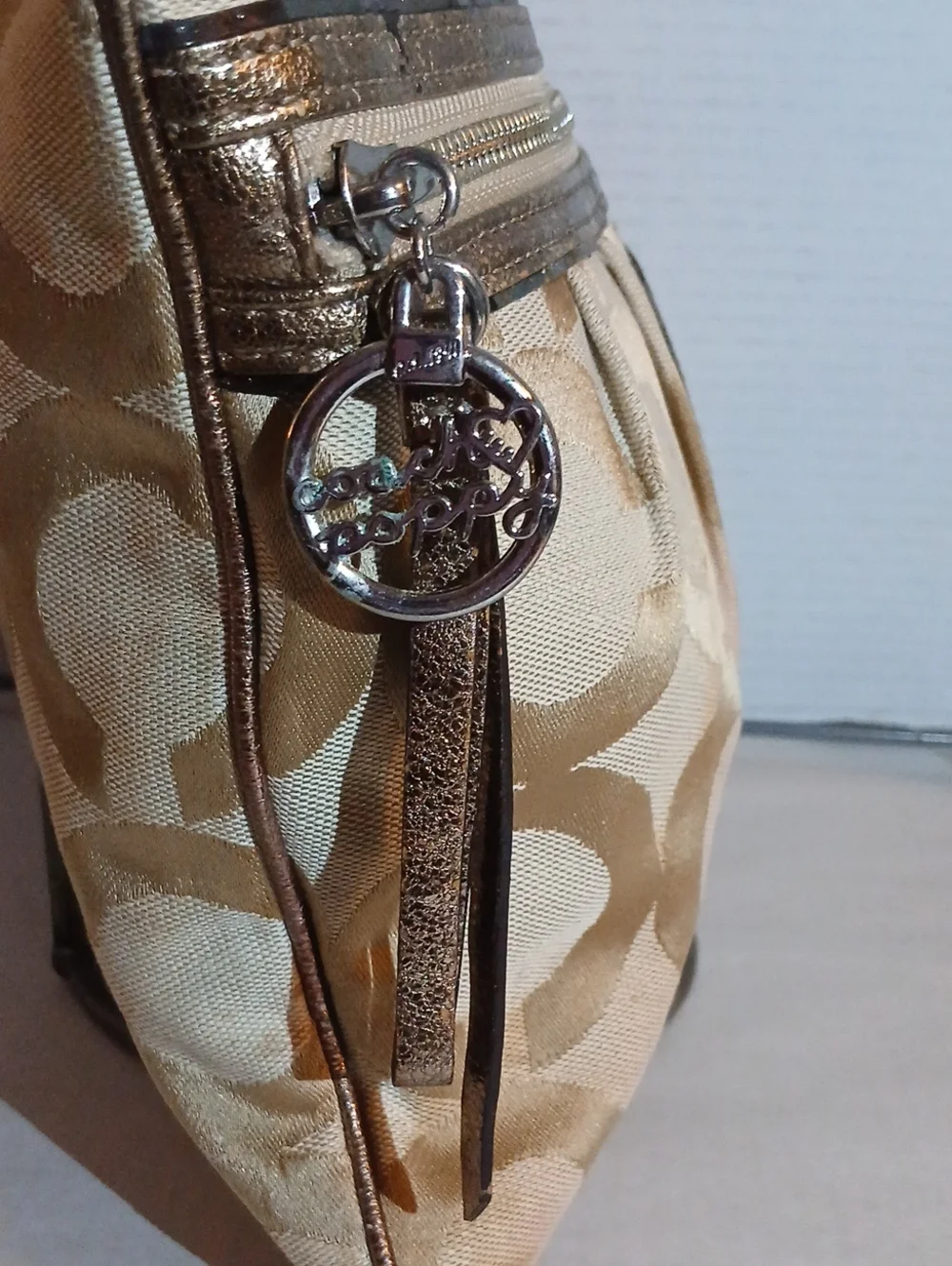Coach Poppy Gold Signature Pattern Shoulder Bag